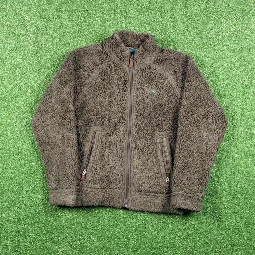 Vintage 2000s y2k Hollister deep pile sherpa fleece grey zip up jacket